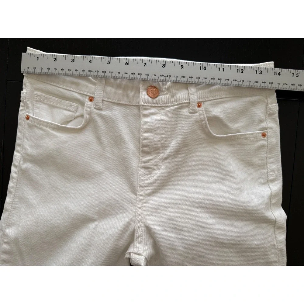 Zara Flare Jeans Womens Size 4 White Rear Split Hem Stretch‎ Denim